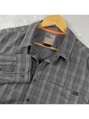 5.11 Tactical Men Gray Plaid Long Sleeve Snap Button Shirt Sz L Outdoor Western